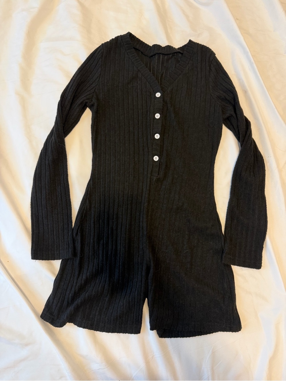 Black Ribbed V-Neck Button-Front Women's Bodysuit